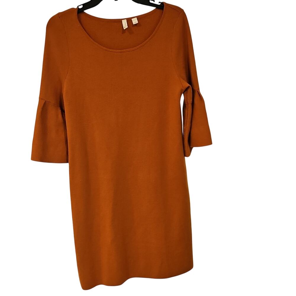 Anthropologie MOTH Sweater Dress Medium Rust Orange Bell Trumpet Sleeves Boho